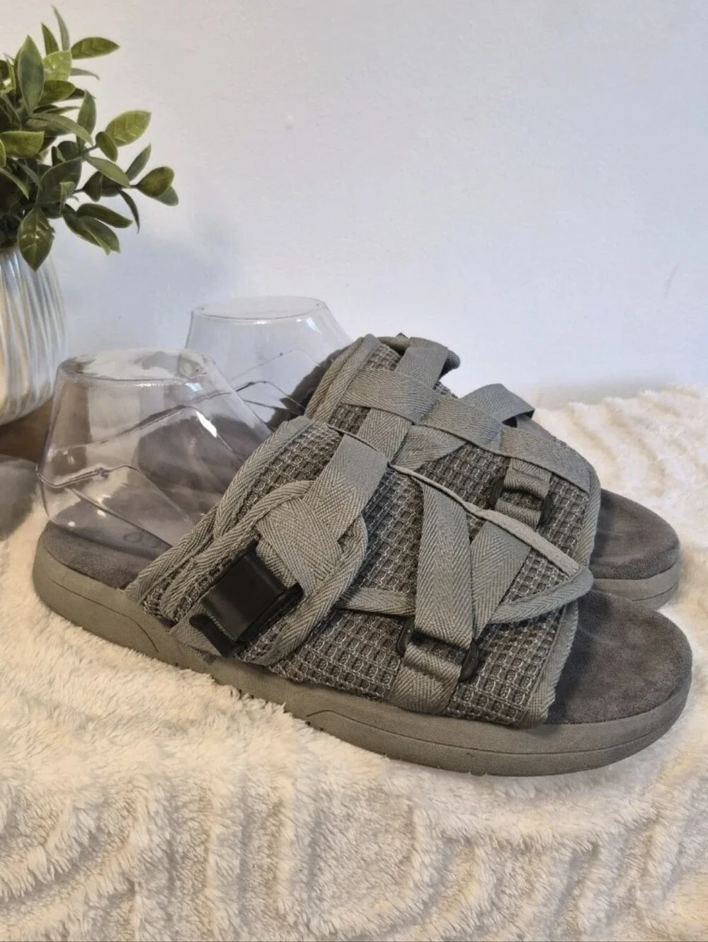 Draco DracoSlides Slides Grey Waffle Knit Sandals Adjustable Straps Men Sz 11-12